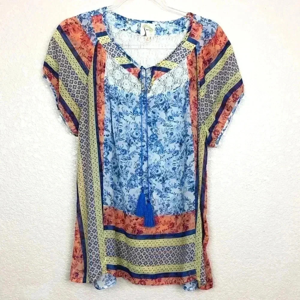 Anthropologie Figg and Flowers Sheer Top Blouse L
